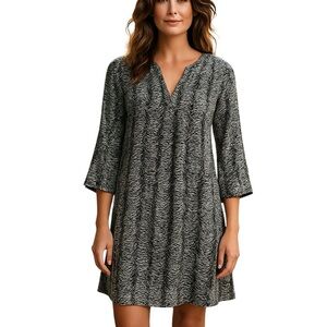 NEW TOMMY BAHAMA ZEBRA BLACK WHITE BEADED ROUND NECK SWIM COVERUP TUNIC TOP L
